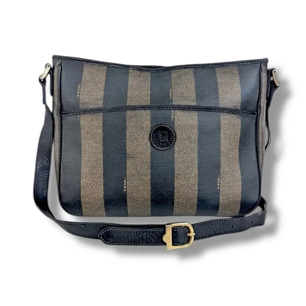 FENDI Black and Taupe Striped Crossbody or Shoulder Bag VTG